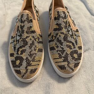 INC International Concepts Leopard-Print Embellished Slip-Ons in Tan and Black